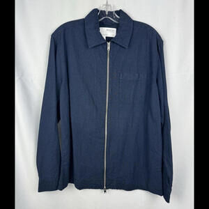Seleted Homme Dayton Shirt Zip Jacket Linen Cotton Navy Size M